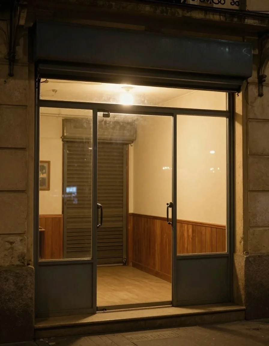 Detalle de cerradura de reja y persiana en local